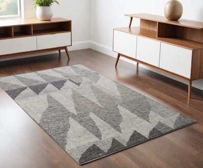 4 x 6 Gray & Ivory Wool Geometric Hand Knotted Rug
