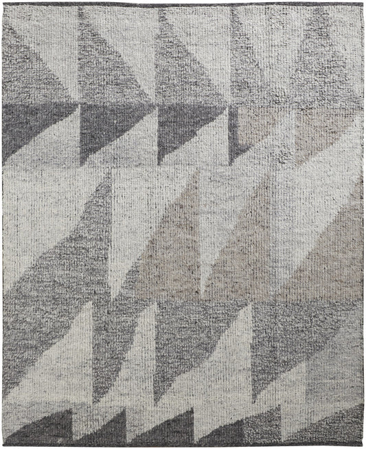 4 x 6 Gray & Ivory Wool Geometric Hand Knotted Rug