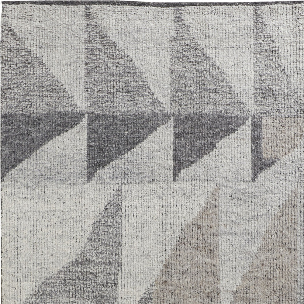 8 x 10 Gray & Ivory Wool Geometric Hand Knotted Rug