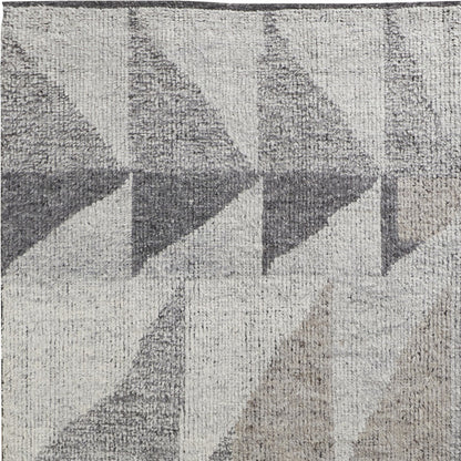 8 x 10 Gray & Ivory Wool Geometric Hand Knotted Rug