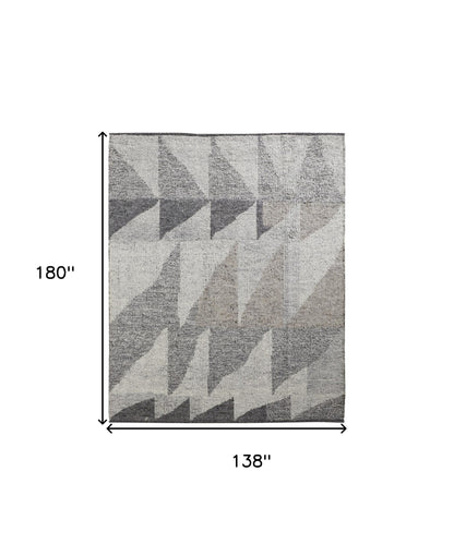 12 x 15 Gray & Ivory Wool Geometric Hand Knotted Rug