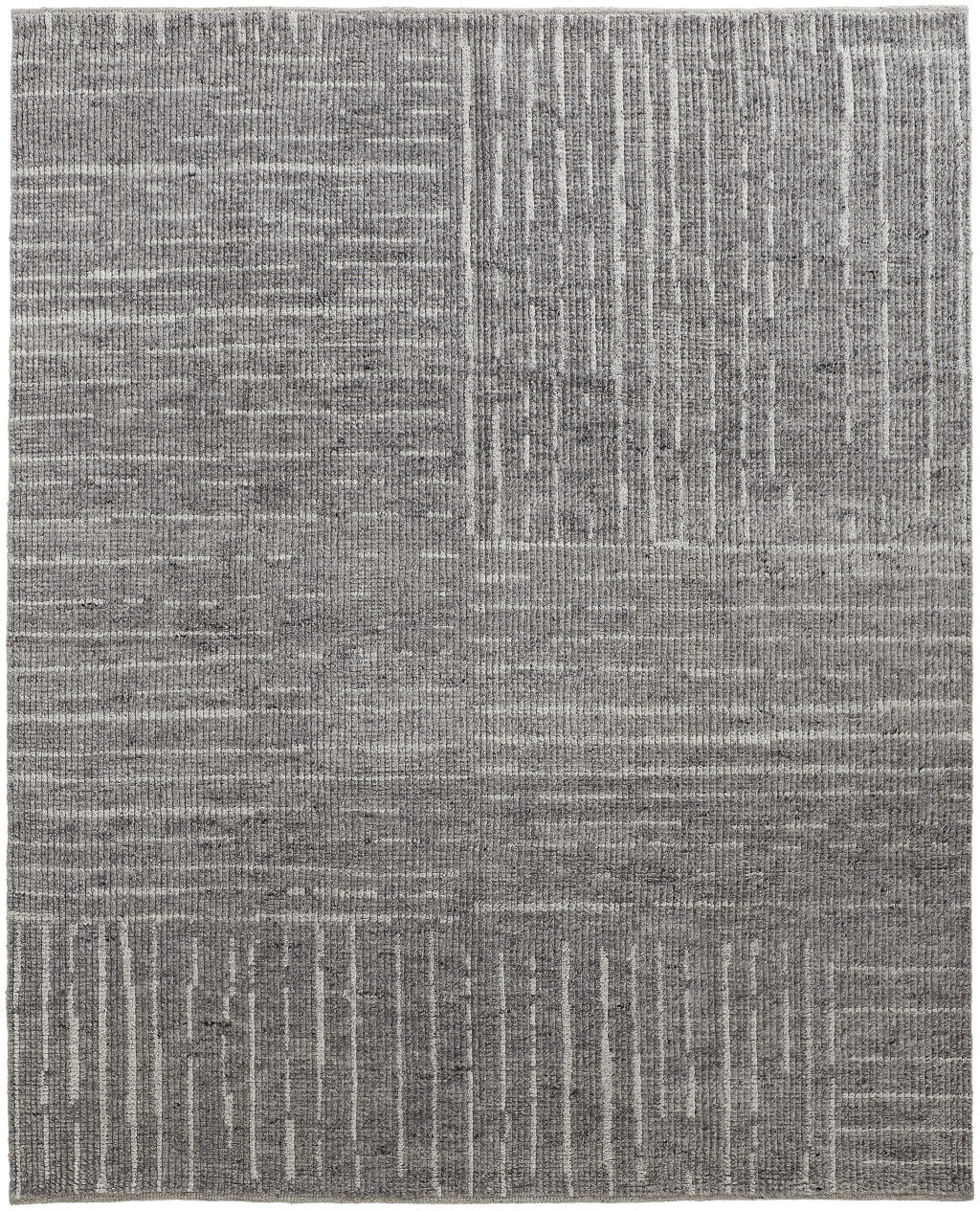 4 x 6 Gray & Ivory Wool Checkered Hand Knotted Rug