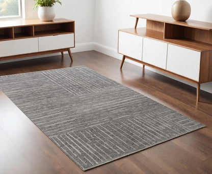 4 x 6 Gray & Ivory Wool Checkered Hand Knotted Rug