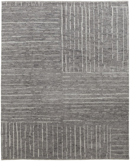4 x 6 Gray & Ivory Wool Checkered Hand Knotted Rug