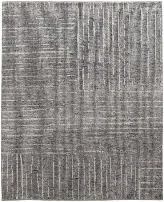 4 x 6 Gray & Ivory Wool Checkered Hand Knotted Rug