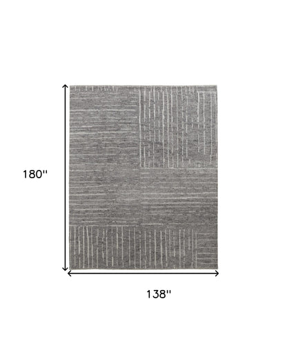 12 x 15 Gray & Ivory Wool Checkered Hand Knotted Rug