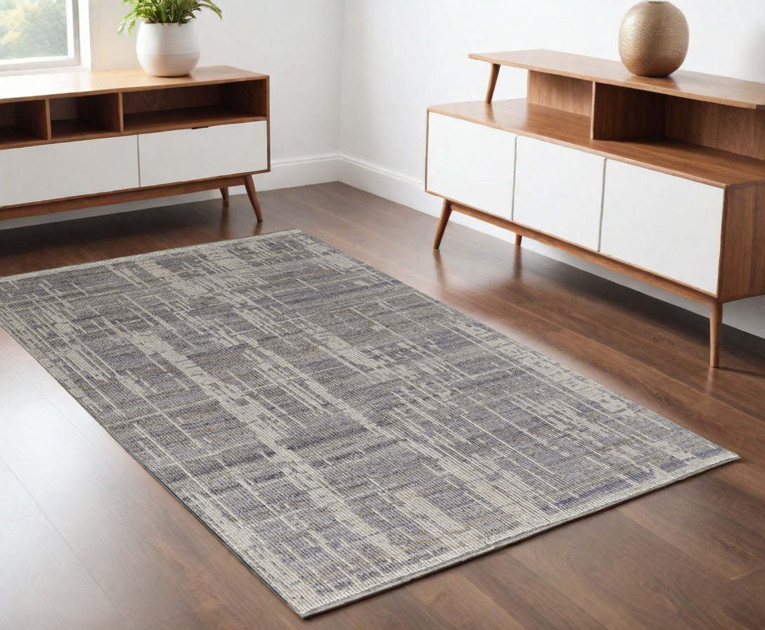 4 x 6 Gray & Ivory Wool Hand Knotted Rug