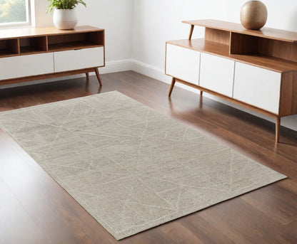 4 x 6 Tan & Ivory Wool Hand Knotted Rug
