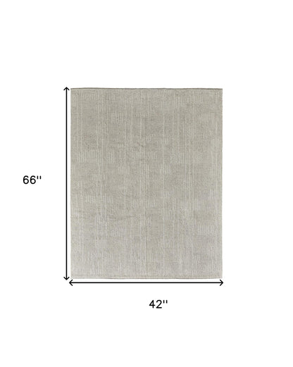 4 x 6 Tan & Ivory Wool Hand Knotted Rug
