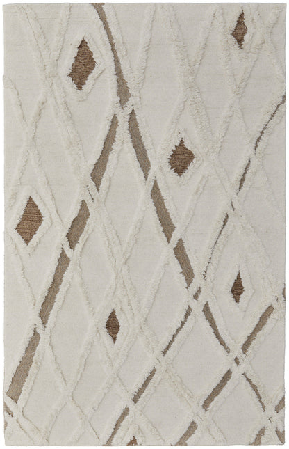 8 x 10 Ivory Taupe & Brown Wool Geometric Hand Tufted Rug