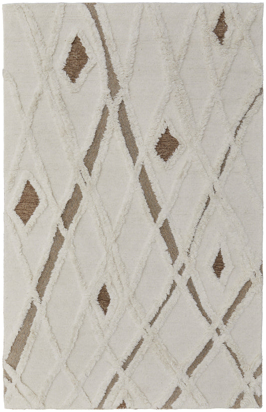 8 x 10 Ivory Taupe & Brown Wool Geometric Hand Tufted Rug