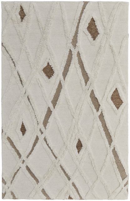 8 x 10 Ivory Taupe & Brown Wool Geometric Hand Tufted Rug