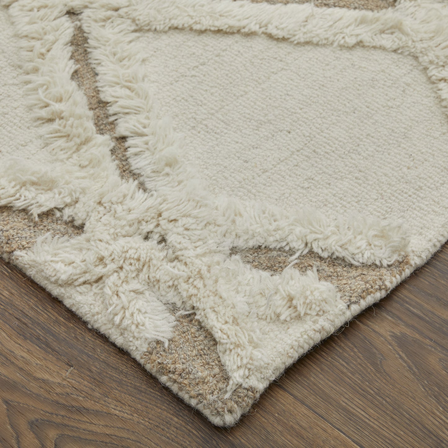 8 x 10 Ivory Taupe & Brown Wool Geometric Hand Tufted Rug