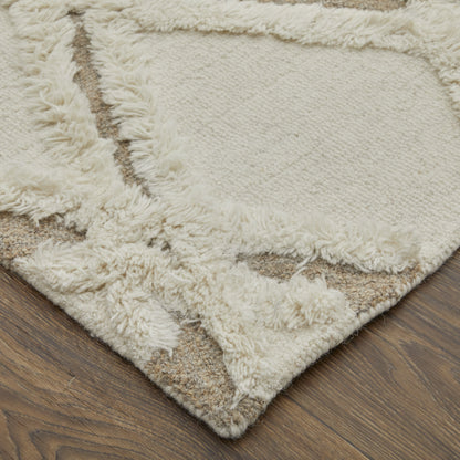 8 x 10 Ivory Taupe & Brown Wool Geometric Hand Tufted Rug