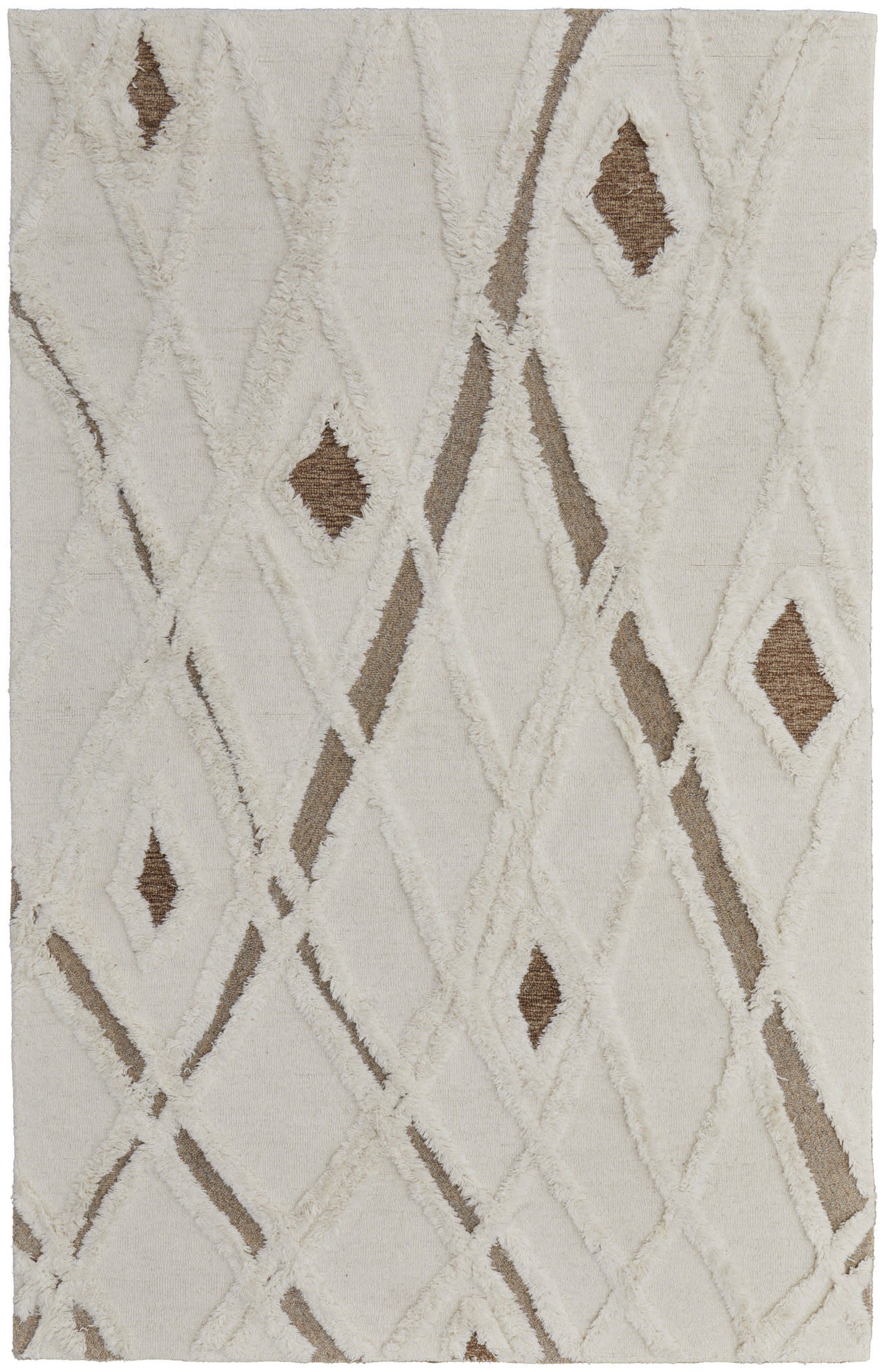 12 x 15 Ivory Taupe & Brown Wool Geometric Hand Tufted Rug