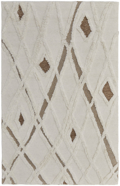 12 x 15 Ivory Taupe & Brown Wool Geometric Hand Tufted Rug