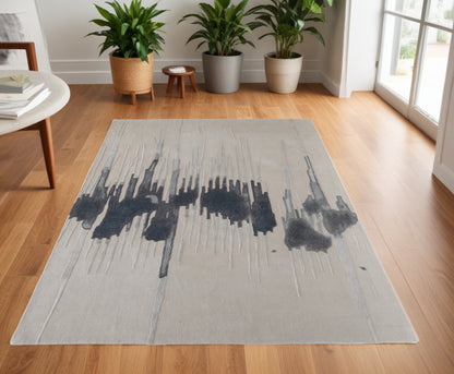 4 x 6 Gray Ivory & Blue Hand Tufted Rug