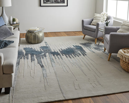 9 x 12 Gray Ivory & Blue Hand Tufted Rug