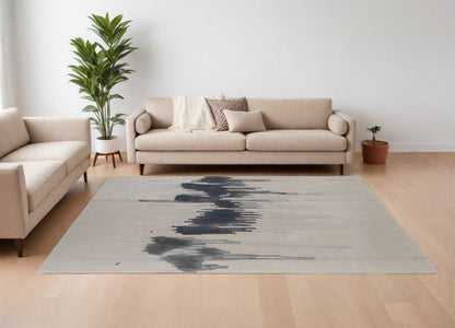 9 x 12 Gray Ivory & Blue Hand Tufted Rug