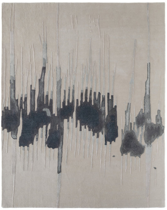 9 x 12 Gray Ivory & Blue Hand Tufted Rug