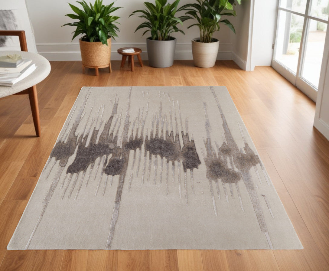 4 x 6 Ivory Taupe & Brown Hand Tufted Rug