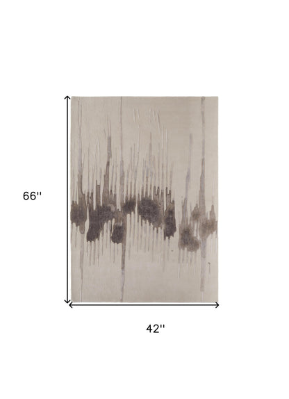 4 x 6 Ivory Taupe & Brown Hand Tufted Rug
