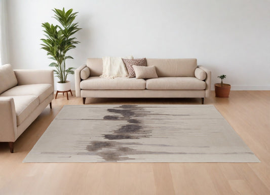 9 x 12 Ivory Taupe & Brown Hand Tufted Rug
