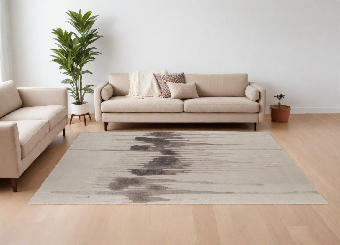 12 x 15 Ivory Taupe & Brown Hand Tufted Rug