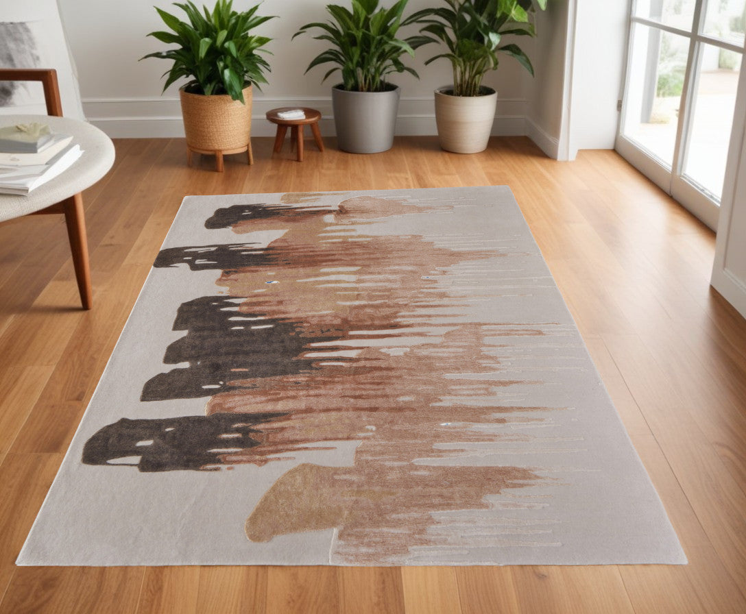 4 x 6 Tan Brown & Orange Hand Tufted Rug
