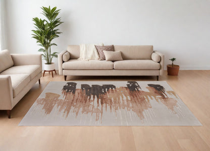 12 x 15 Tan Brown & Orange Hand Tufted Rug
