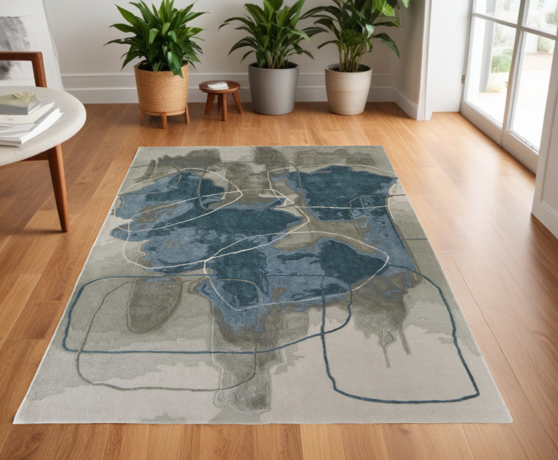 4 x 6 Blue & Gray Hand Tufted Rug
