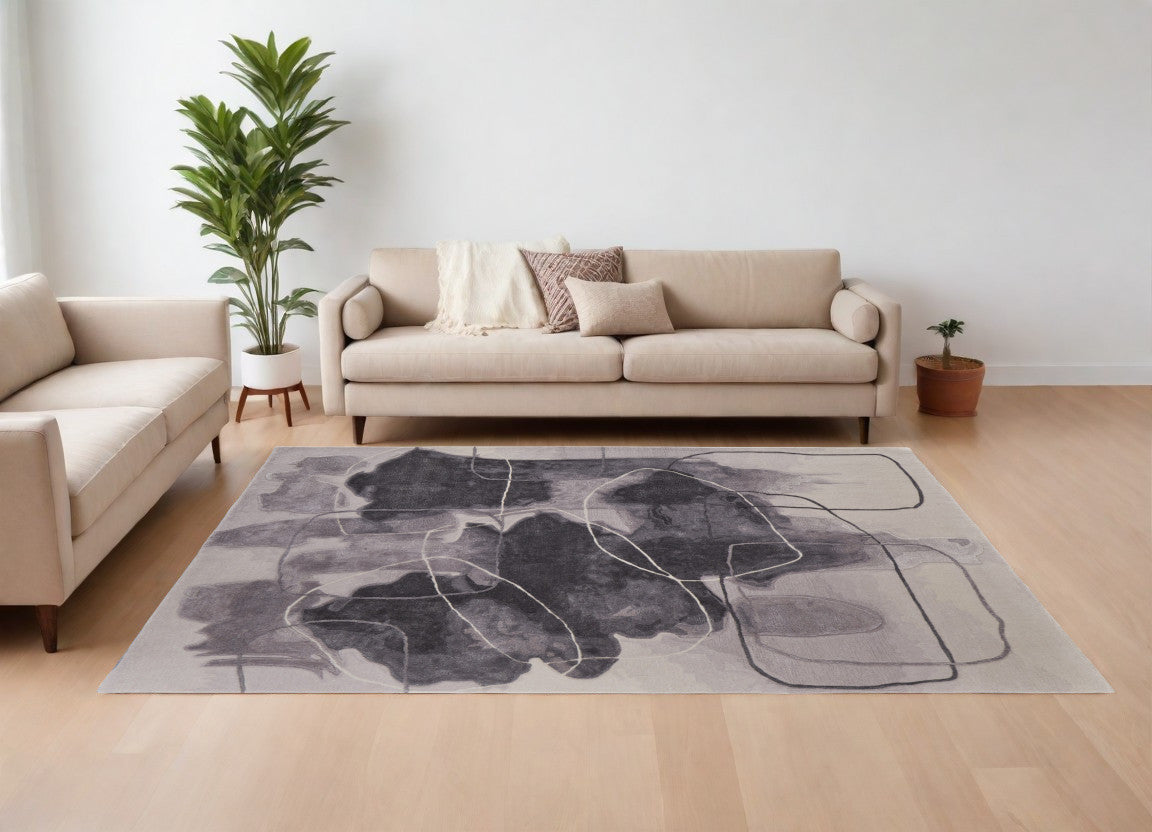 9 x 12 Gray & Ivory Hand Tufted Rug