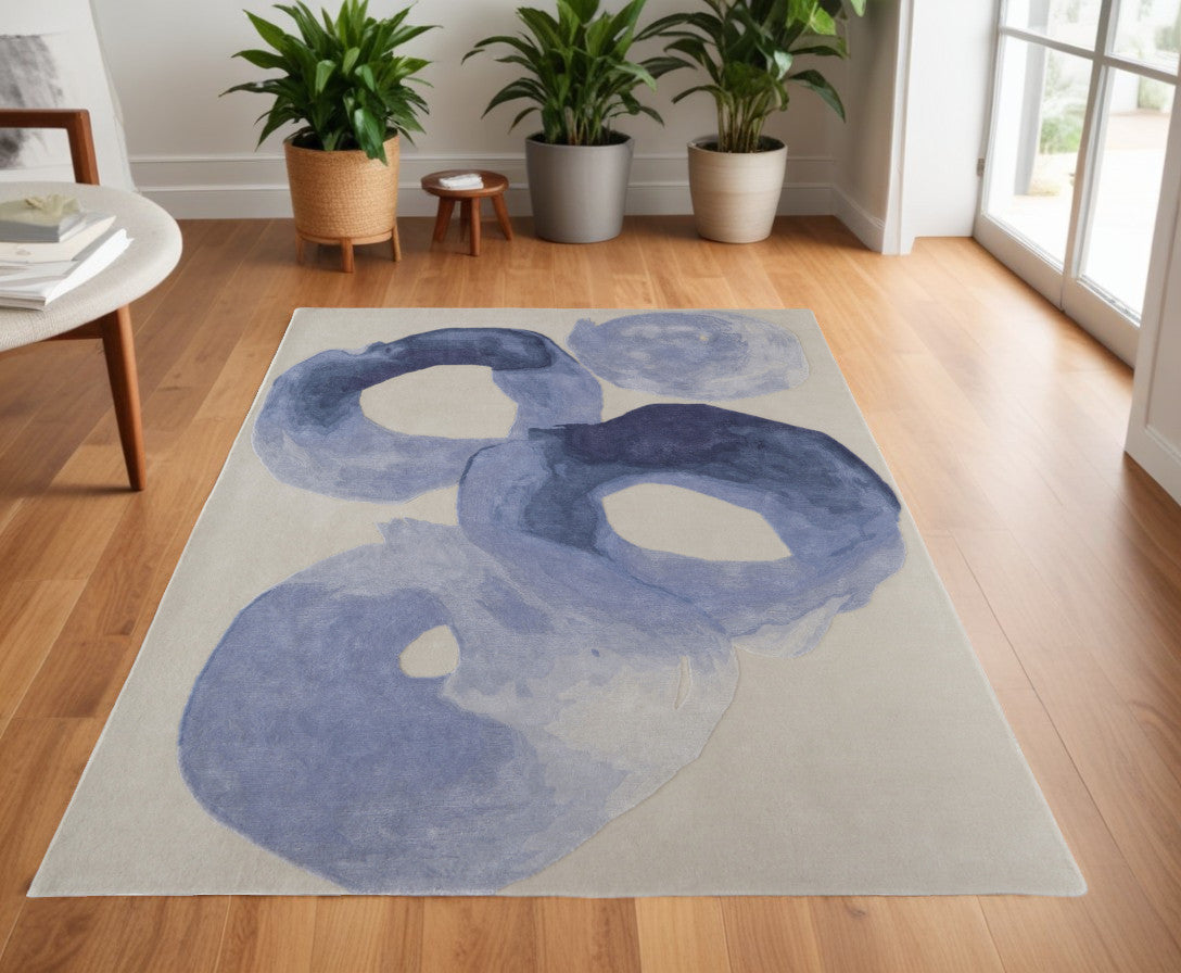 4 x 6 Blue & Ivory Hand Tufted Rug