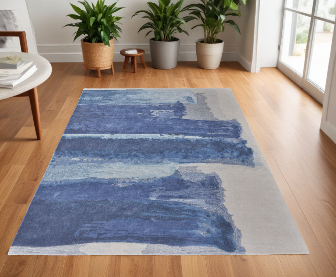 4 x 6 Blue & Ivory Hand Tufted Rug