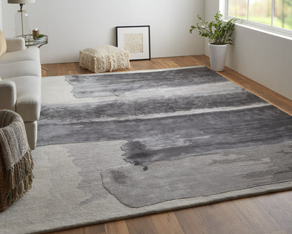 9 x 12 Dark Gray & Ivory Hand Tufted Rug