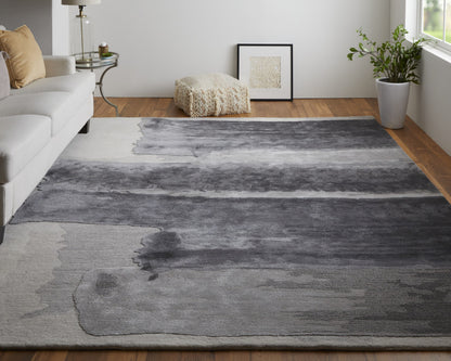 9 x 12 Dark Gray & Ivory Hand Tufted Rug