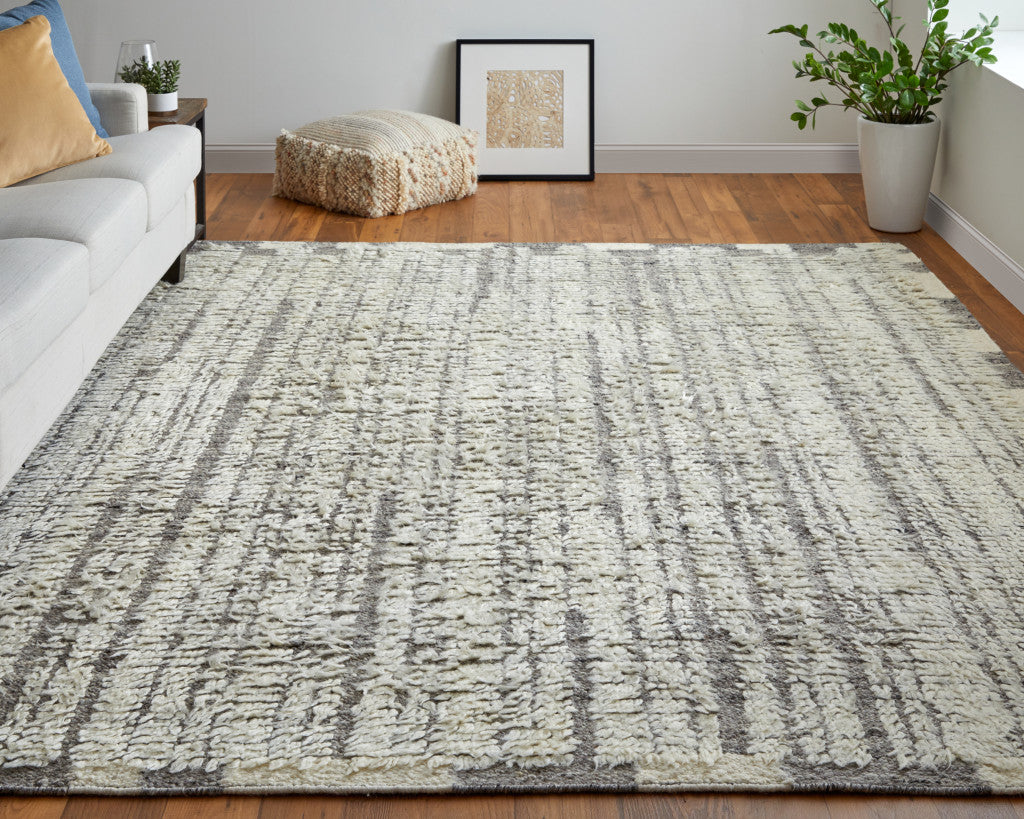 4 x 6 Gray & Ivory Wool Striped Hand Woven Rug