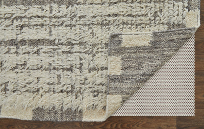 4 x 6 Gray & Ivory Wool Striped Hand Woven Rug