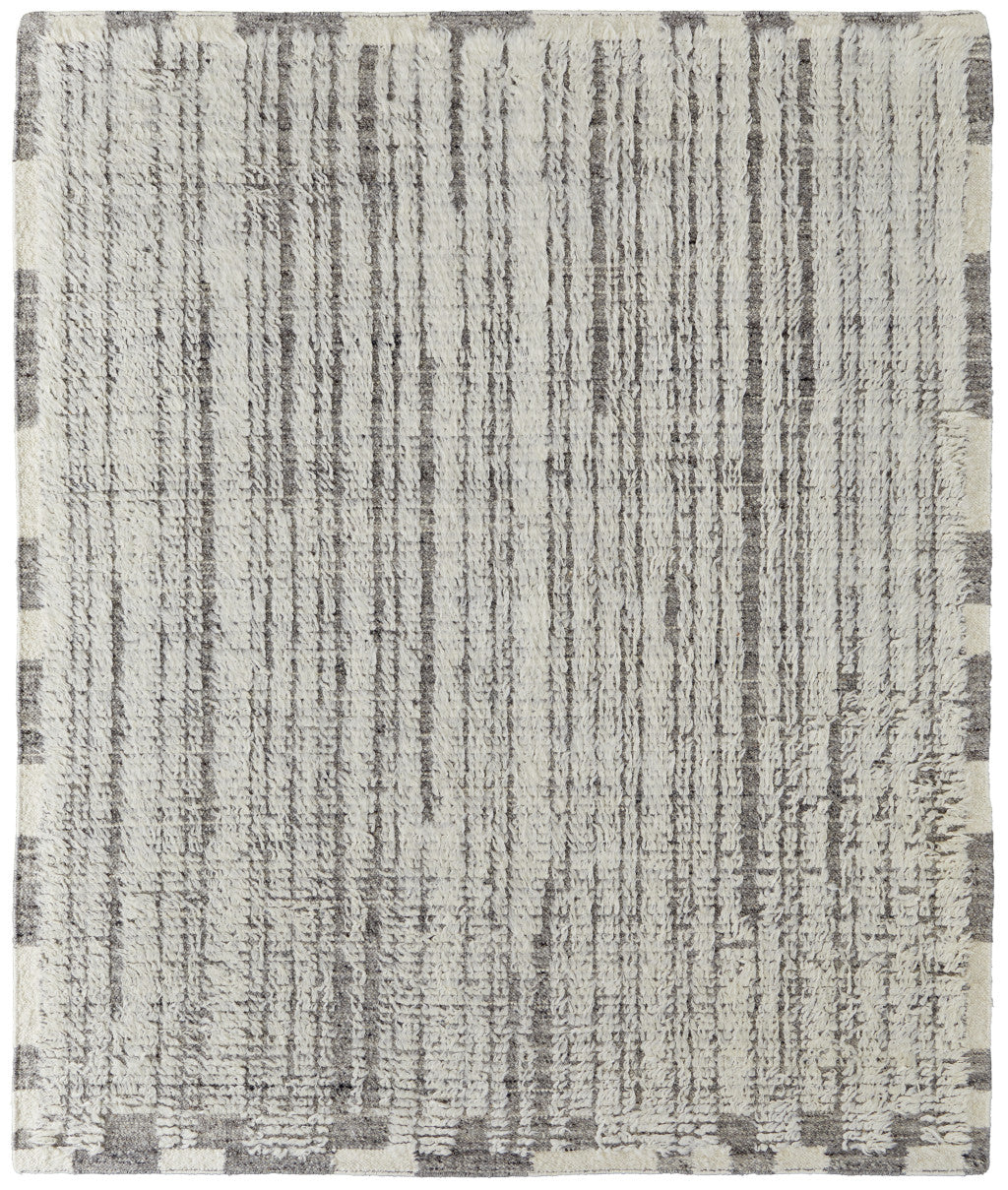 4 x 6 Gray & Ivory Wool Striped Hand Woven Rug