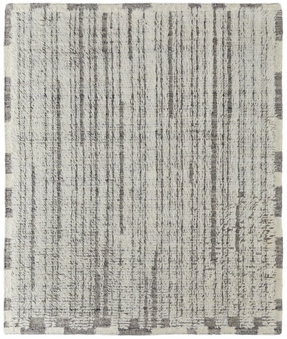 4 x 6 Gray & Ivory Wool Striped Hand Woven Rug