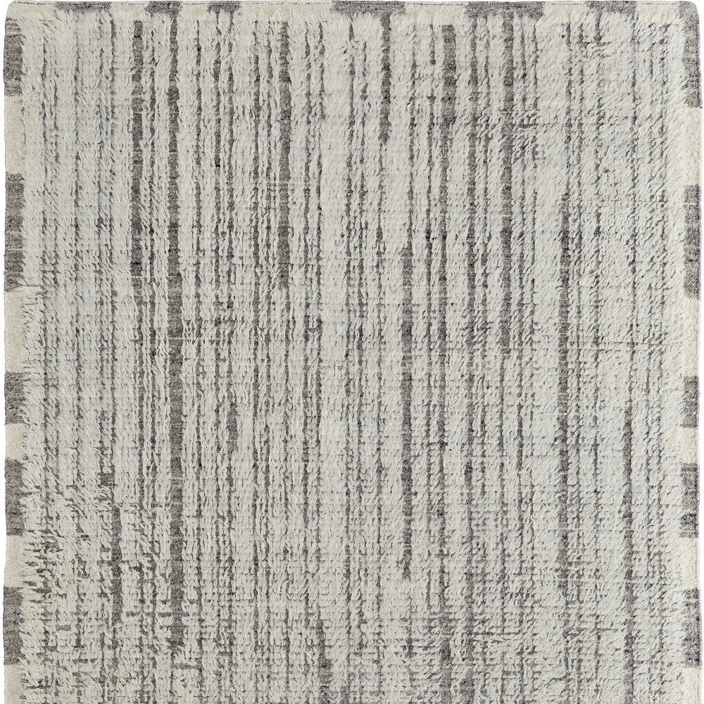 4 x 6 Gray & Ivory Wool Striped Hand Woven Rug