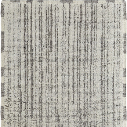 4 x 6 Gray & Ivory Wool Striped Hand Woven Rug