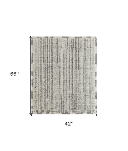 4 x 6 Gray & Ivory Wool Striped Hand Woven Rug