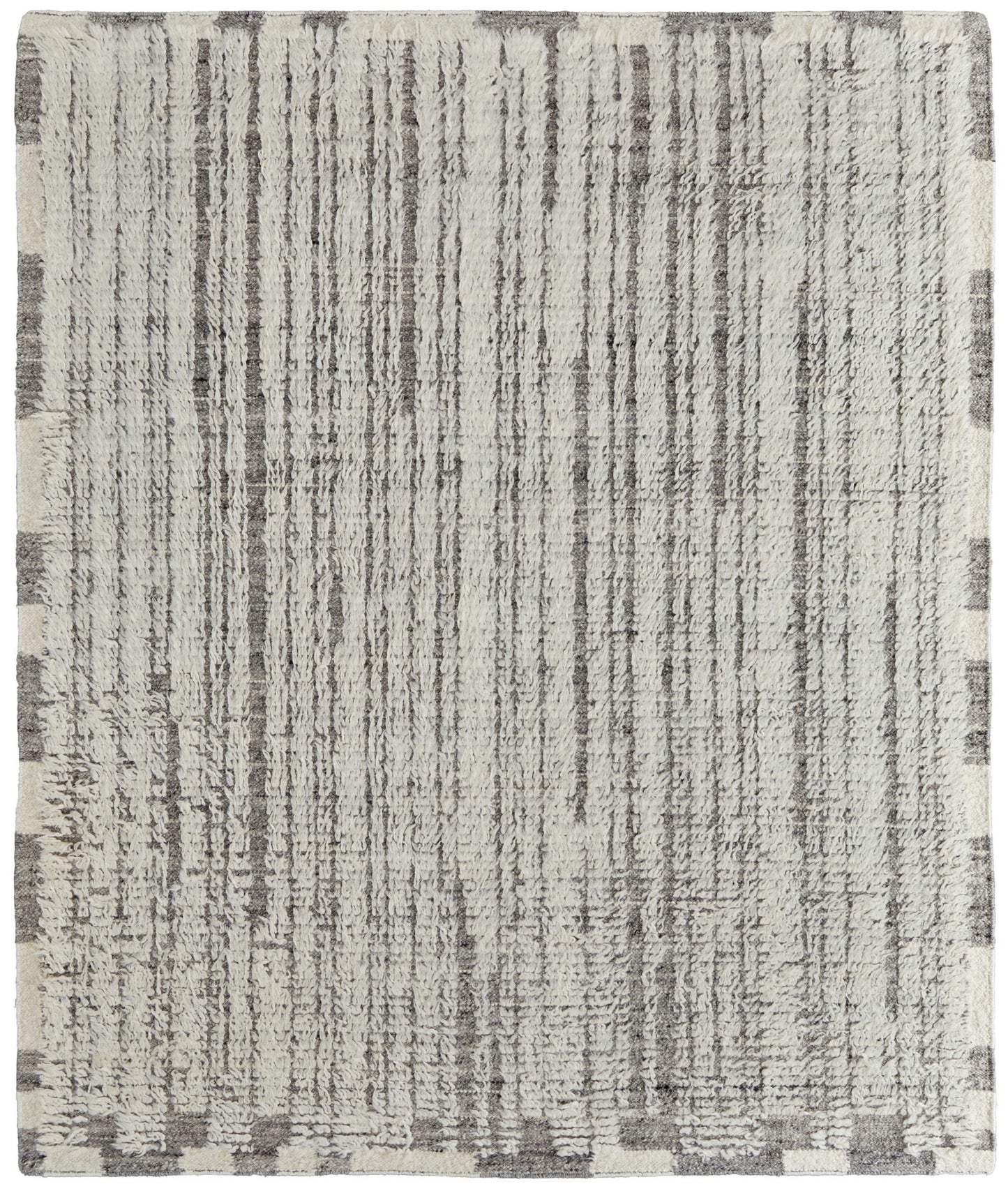 4 x 6 Gray & Ivory Wool Striped Hand Woven Rug