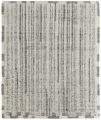 4 x 6 Gray & Ivory Wool Striped Hand Woven Rug