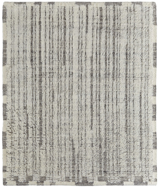 4 x 6 Gray & Ivory Wool Striped Hand Woven Rug