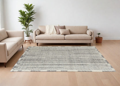 8 x 10 Gray & Ivory Wool Striped Hand Woven Rug