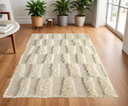 4 x 6 Ivory Wool Geometric Hand Woven Rug