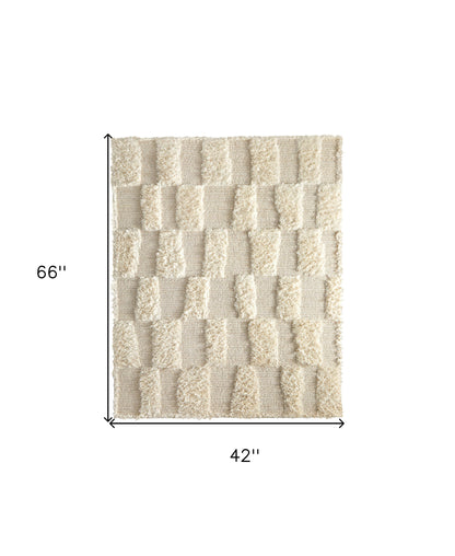 4 x 6 Ivory Wool Geometric Hand Woven Rug