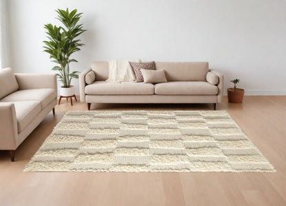 8 x 10 Ivory Wool Geometric Hand Woven Rug
